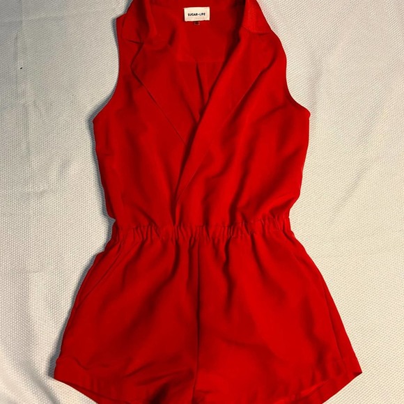 Sugar Lips Cecilia Red Plunge Neck Romper XS - Picture 2 of 4